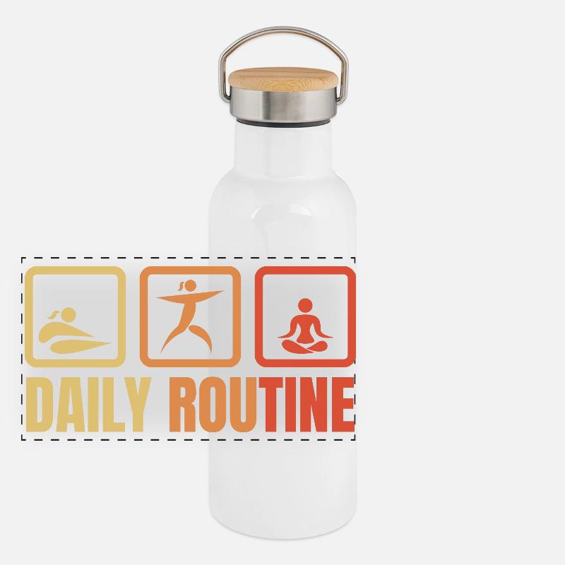 Tägliche Yoga Routine Panorama Thermosflasche mit Bambusdeckel