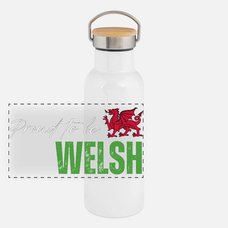 Stolzer Waliser, ich liebe Wales Panorama Thermosflasche mit Bambusdeckel