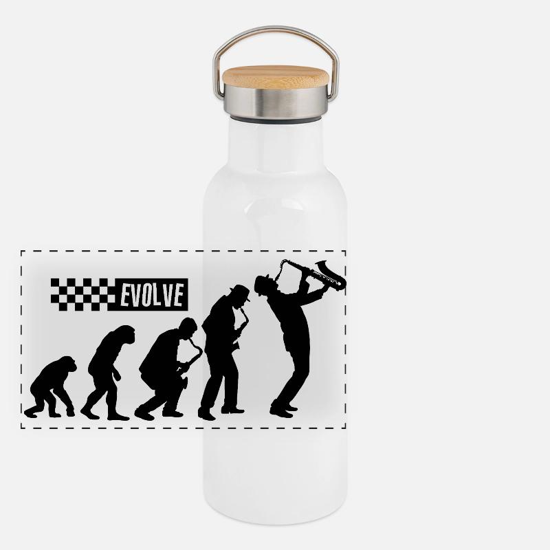 Evolution des Ska – Britisches 2 Tone Musikdesign Panorama Thermosflasche mit Bambusdeckel