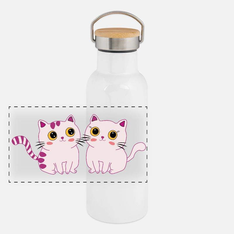 cats cute - Panoramic Thermal Bottle with Bamboo Lid - white