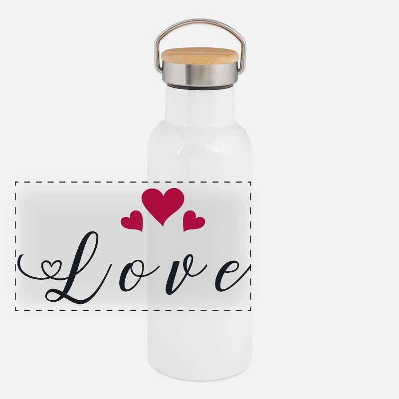 Amour Cœur Passion Sentiments Déclaration Amoureux Gourde isotherme avec bouchon en bambou