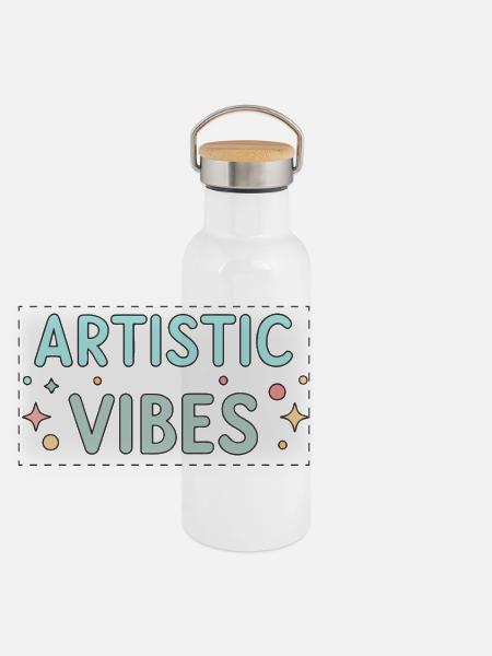 Pastellfarbene künstlerische Atmosphäre - Panorama Thermosflasche mit Bambusdeckel - Weiß