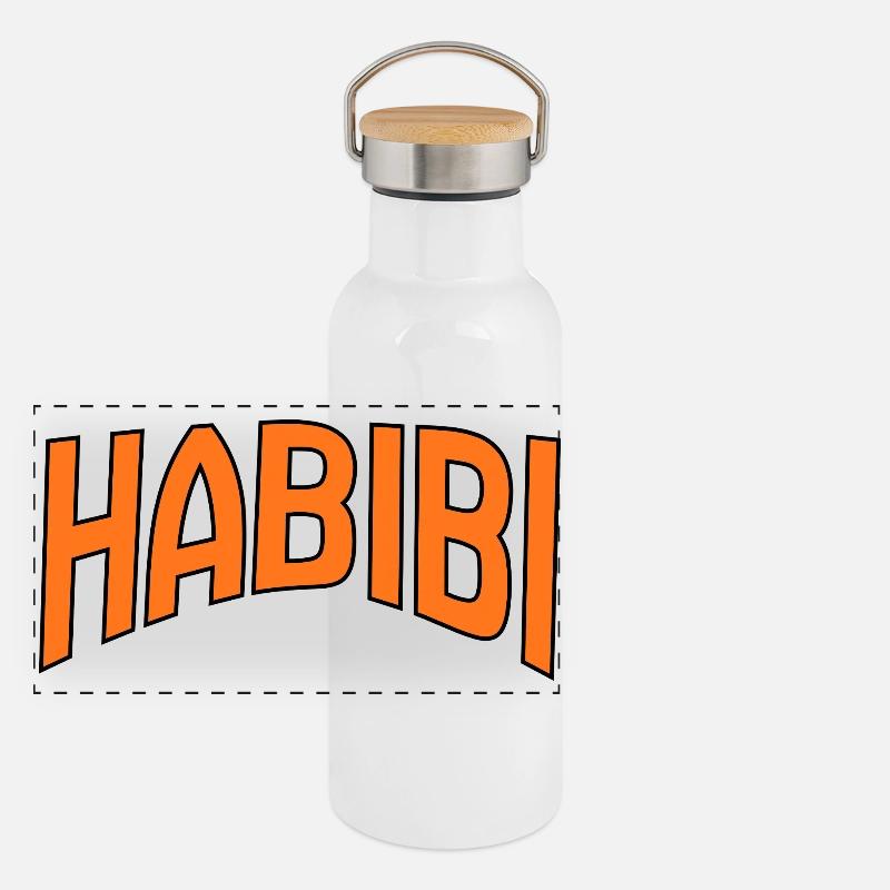Habibi Curve Lettering Print Panoramic Thermal Bottle with Bamboo Lid