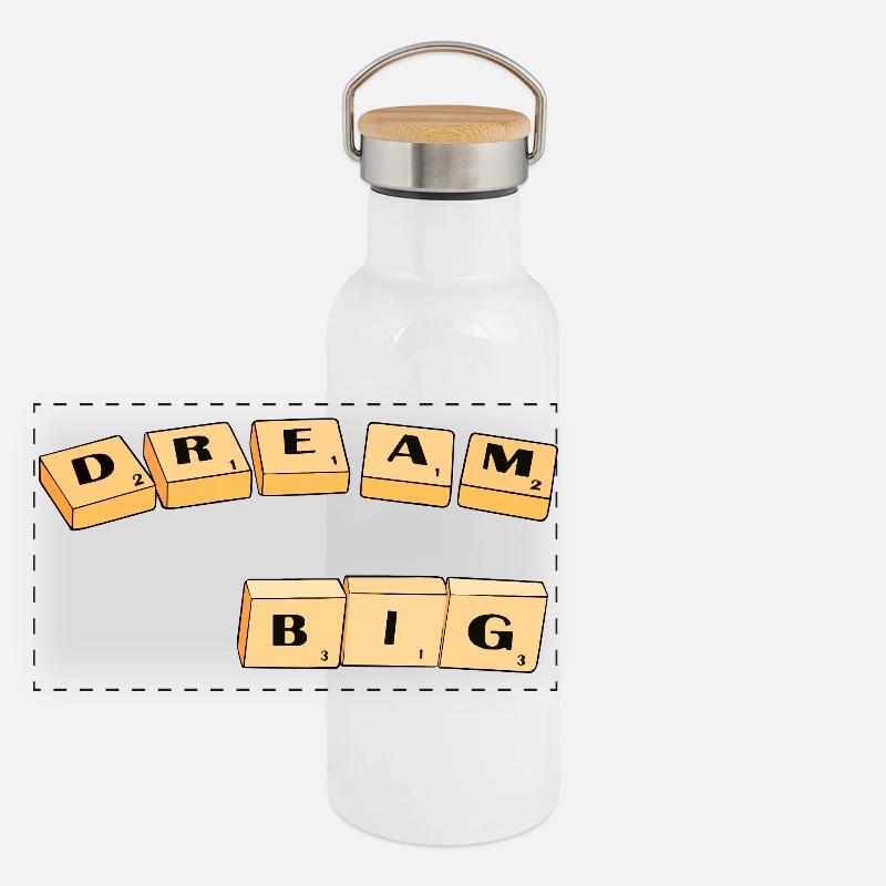 Dream Big Block Typografie Panorama Thermosflasche mit Bambusdeckel