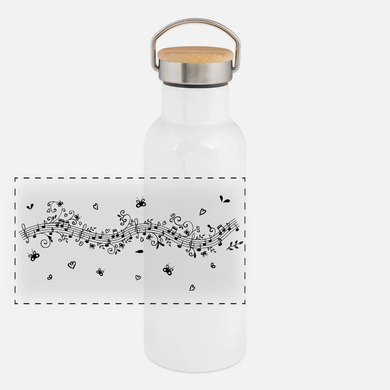 Musiknoten Panorama Thermosflasche mit Bambusdeckel