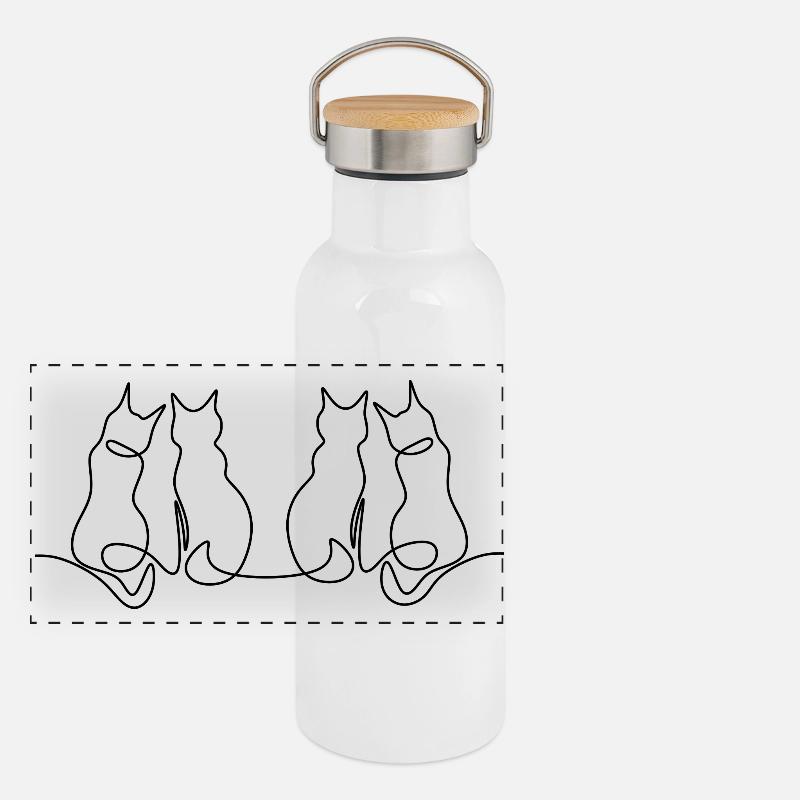 Verliebte Katzen Panorama Thermosflasche mit Bambusdeckel