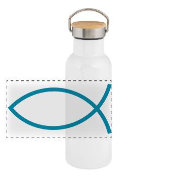 Jesusfisch Ichthys Fisch Fische - Panorama Thermosflasche mit Bambusdeckel - Weiß - Vorne