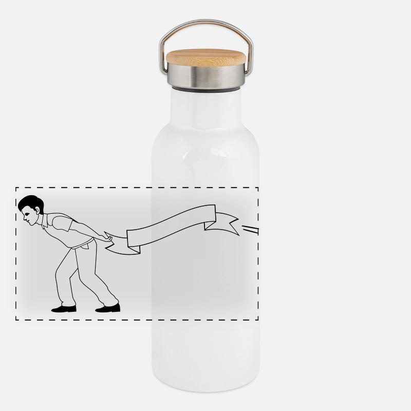 man pulls Banner | Bannerträger Panorama Thermosflasche mit Bambusdeckel