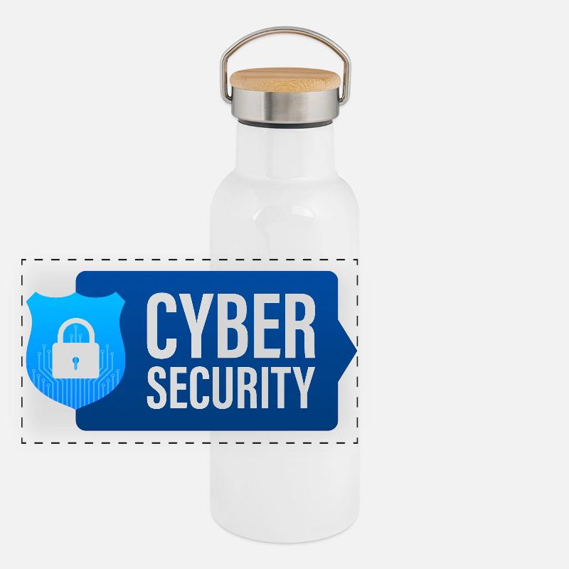 Cybersicherheit, Computer Panorama Thermosflasche mit Bambusdeckel
