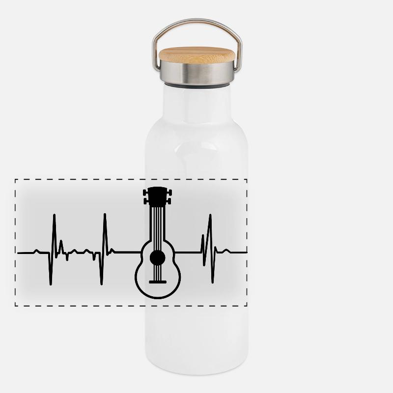Herzschlag Ukulele Spieler Panorama Thermosflasche mit Bambusdeckel