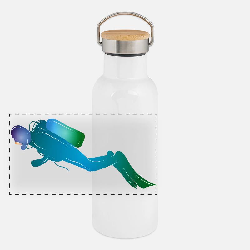 Silhouette de plongeur dans les tons bleu-vert Gourde isotherme avec bouchon en bambou