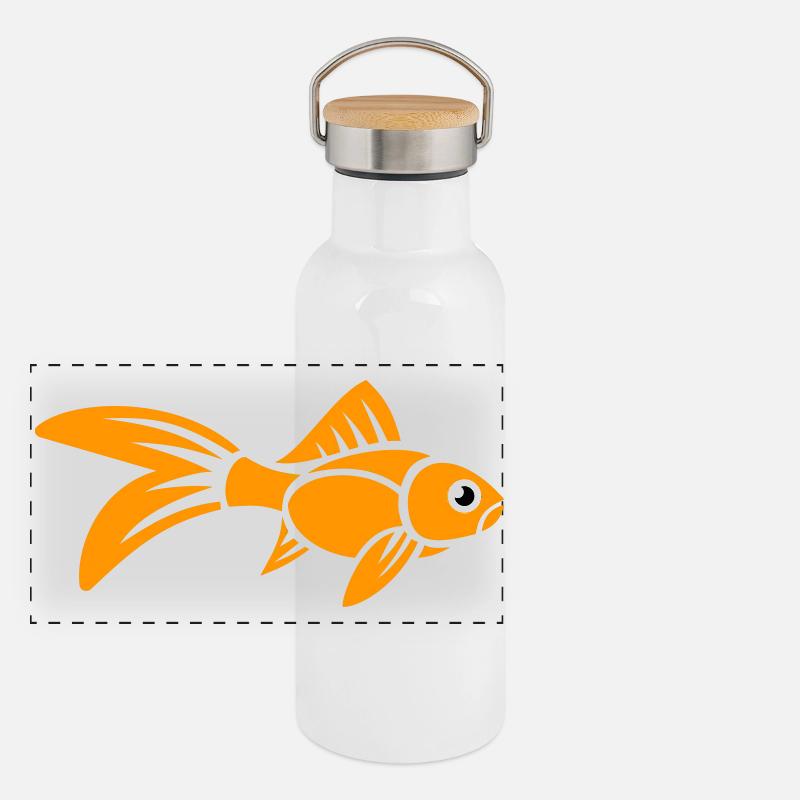 Stilisierter Goldfisch Panorama Thermosflasche mit Bambusdeckel