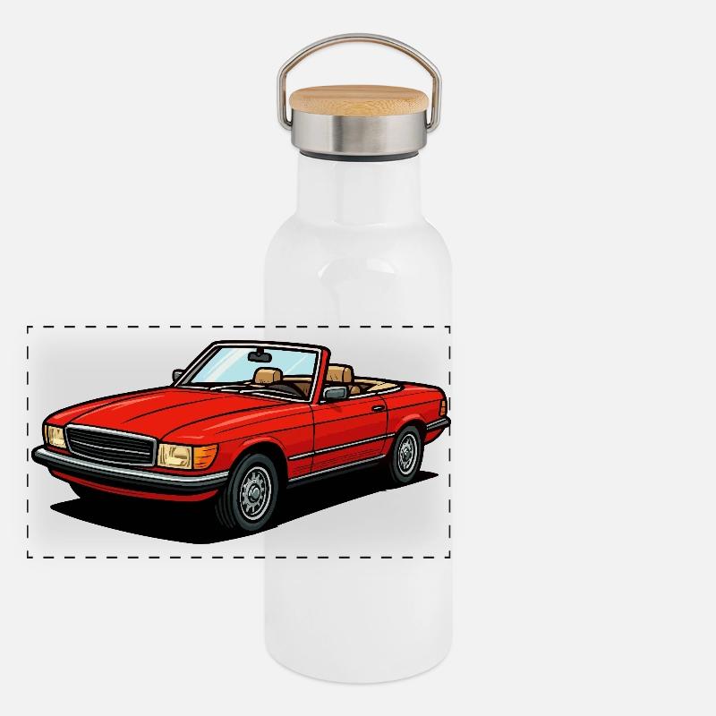 Rotes Cabrio Offenes Dach Panorama Thermosflasche mit Bambusdeckel