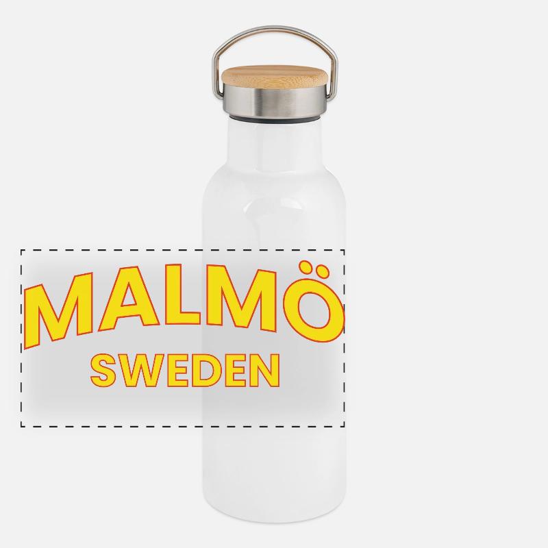 Malmö Sweden Retro Text Style Panoramic Thermal Bottle with Bamboo Lid