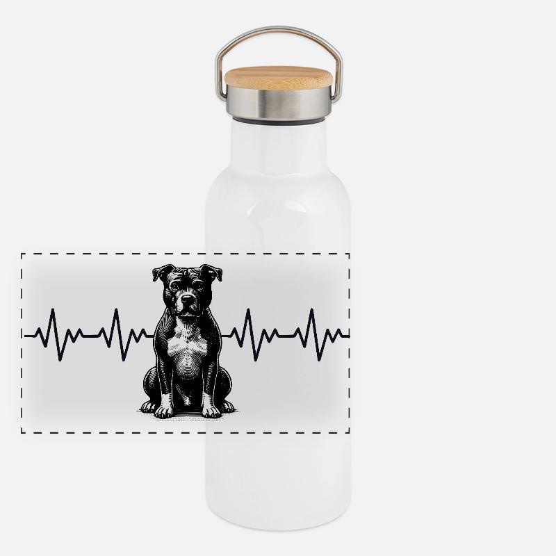 Pitbull EKG Herzschlag Panorama Thermosflasche mit Bambusdeckel