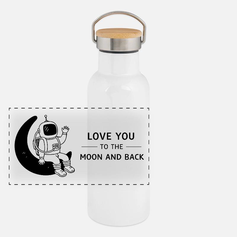 Love You To The Moon And Back Doodle Panorama Thermosflasche mit Bambusdeckel