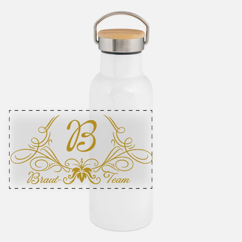 Braut Team Ornament Gold Panorama Thermosflasche mit Bambusdeckel