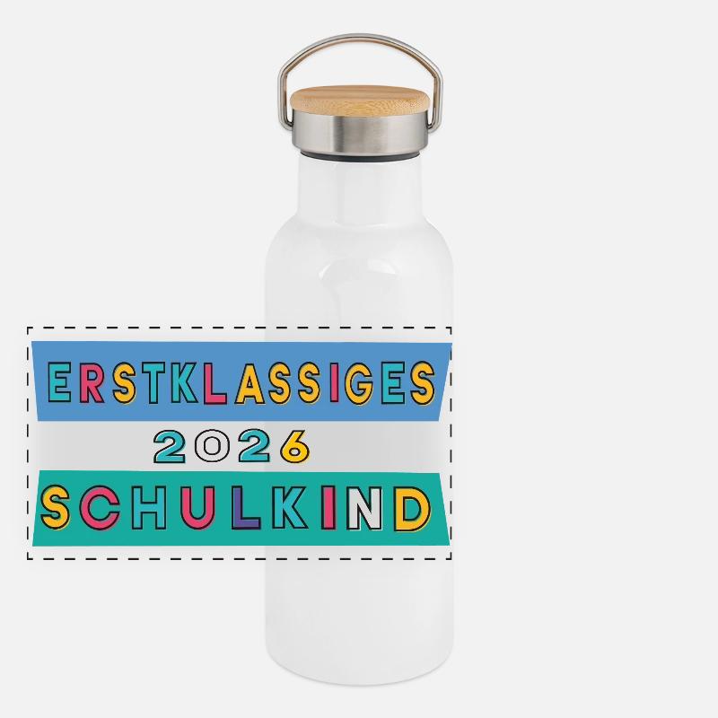 Erstklassiges Schulkind 2026 Panorama Thermosflasche mit Bambusdeckel