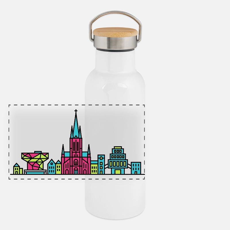 Antwerpener Stadtskyline-Kathedrale Moderne Linienkunst Panorama Thermosflasche mit Bambusdeckel