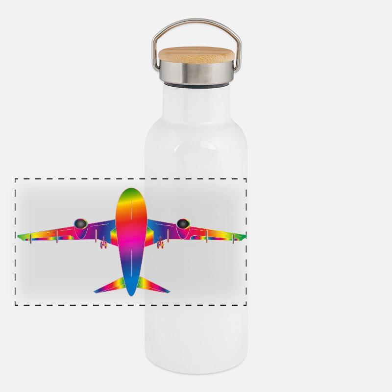 Flugzeug in Regenbogenfarben Panorama Thermosflasche mit Bambusdeckel