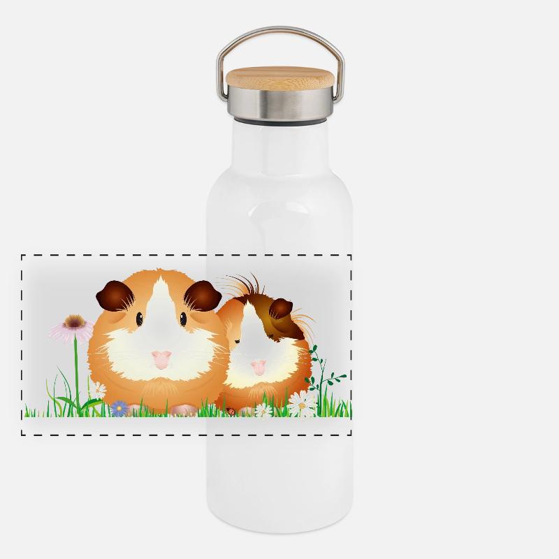 Deux cochons d’Inde dans le pré – l’harmonie Gourde isotherme avec bouchon en bambou