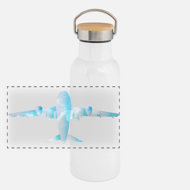 Passagierflugzeug mit Wolkenmuster Panorama Thermosflasche mit Bambusdeckel