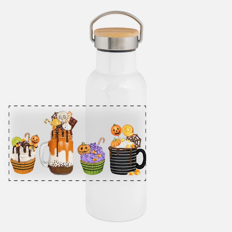 🎃 Süße Halloween Versuchung – Cupcakes & Drinks  Panorama Thermosflasche mit Bambusdeckel