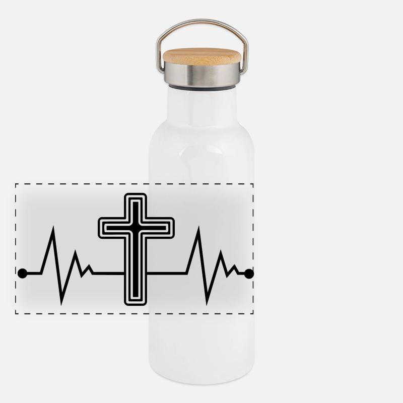 Symbole de la croix Gourde isotherme avec bouchon en bambou