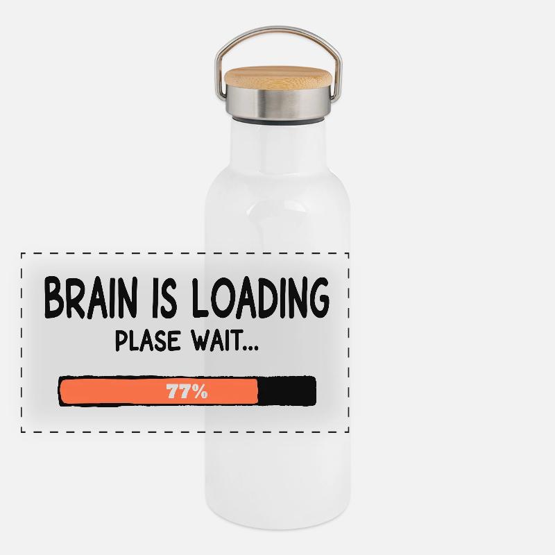 Brain Is Loading Please Wait Lustiger Spruch Panorama Thermosflasche mit Bambusdeckel