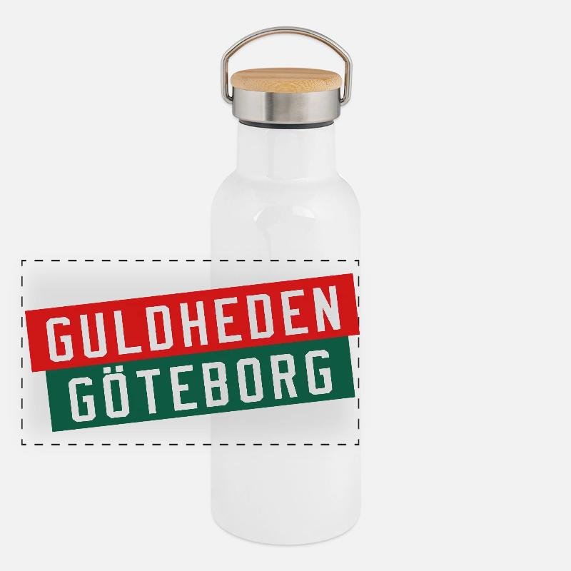 Logo rayé de Guldheden Göteborg Gourde isotherme avec bouchon en bambou