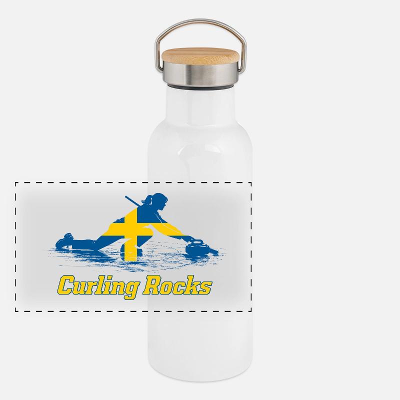 Curling Rocks Schweden Fan Merch Panorama Thermosflasche mit Bambusdeckel