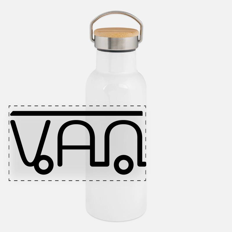 Illustration de Van Camper faite de lettres Gourde isotherme avec bouchon en bambou