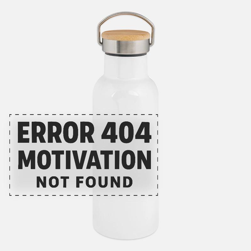 Error 404 Motivation not found Lustiger Spruch - Panorama Thermosflasche mit Bambusdeckel - Weiß