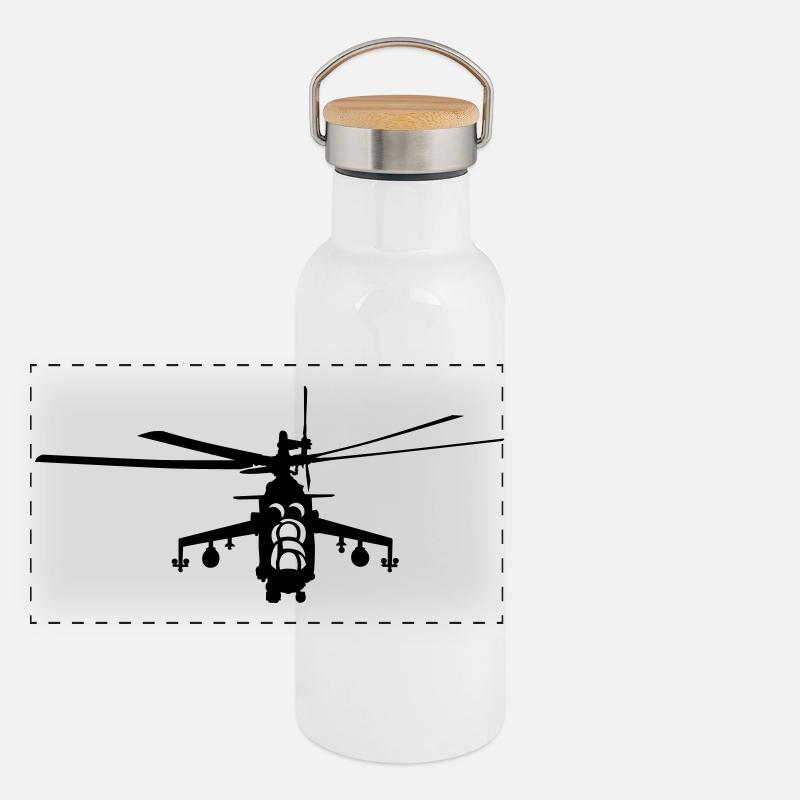 Helicopter Mi-24 Panoramic Thermal Bottle with Bamboo Lid