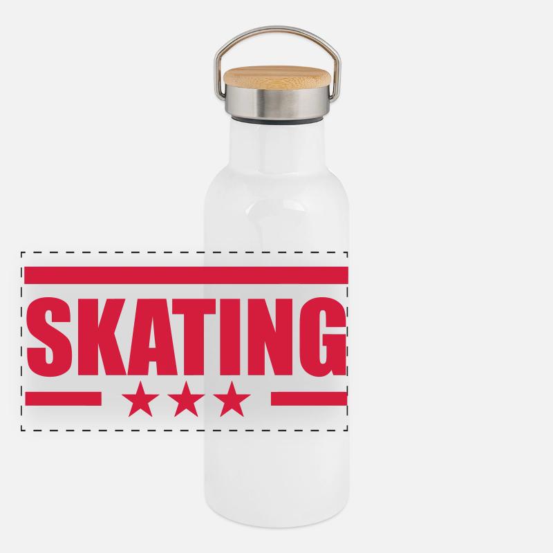 Skating - Gourde isotherme avec bouchon en bambou - blanc