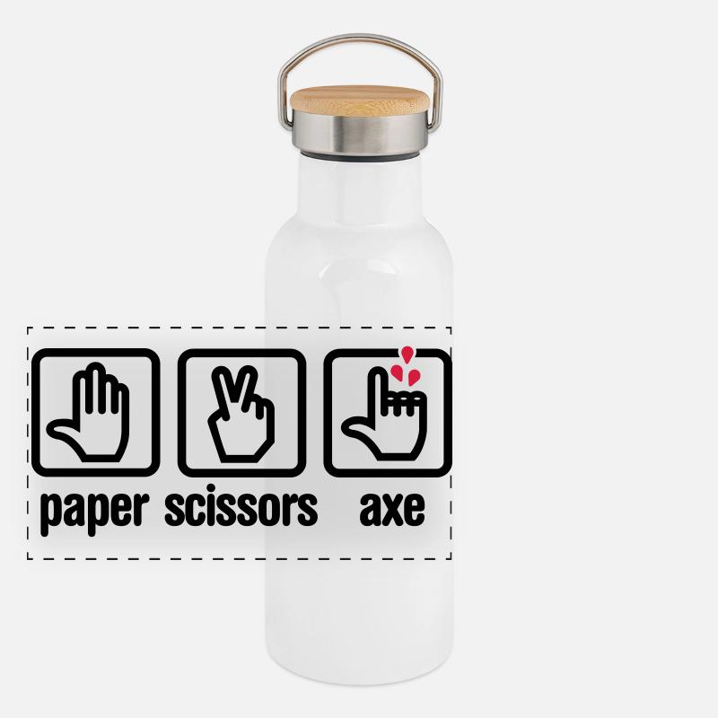 Papier - Ciseaux - hache - pierre - bûcheron Gourde isotherme avec bouchon en bambou