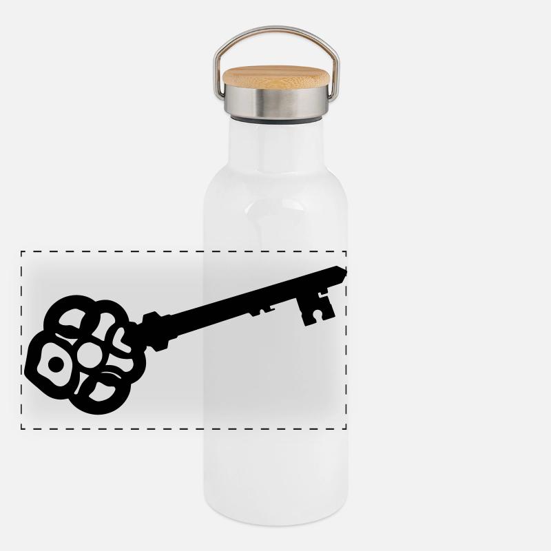 Ornate Skeleton Key Silhouette Panoramic Thermal Bottle with Bamboo Lid