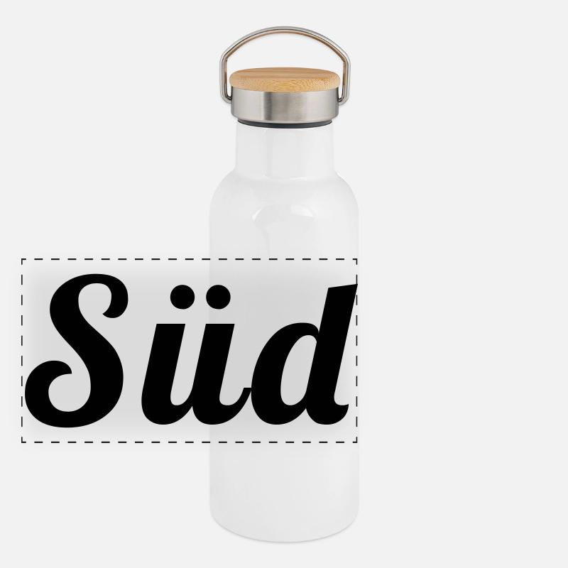 schwarz, weiss, blau - Alm Statement Panorama Thermosflasche mit Bambusdeckel