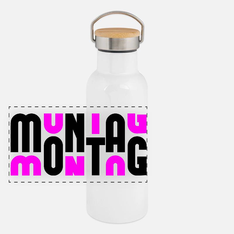 Monday Black/Pink Panoramic Thermal Bottle with Bamboo Lid