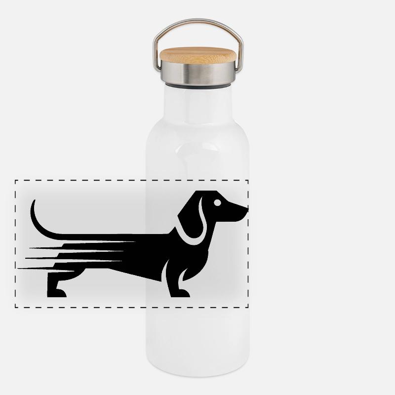 Dackel - Cooles Haustier Logo Panorama Thermosflasche mit Bambusdeckel