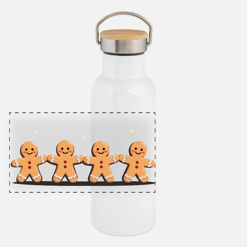 Gingerbread Quartet Holiday Charm Panoramic Thermal Bottle with Bamboo Lid
