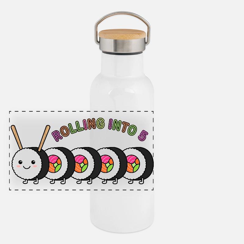 Rolling Into 5 Sushi Geburtstag Panorama Thermosflasche mit Bambusdeckel