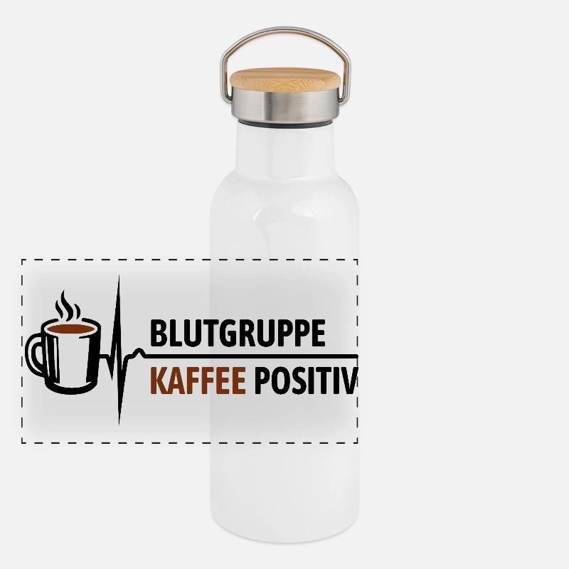 Blutgruppe Kaffee positiv - da steigt dein Puls Panorama Thermosflasche mit Bambusdeckel