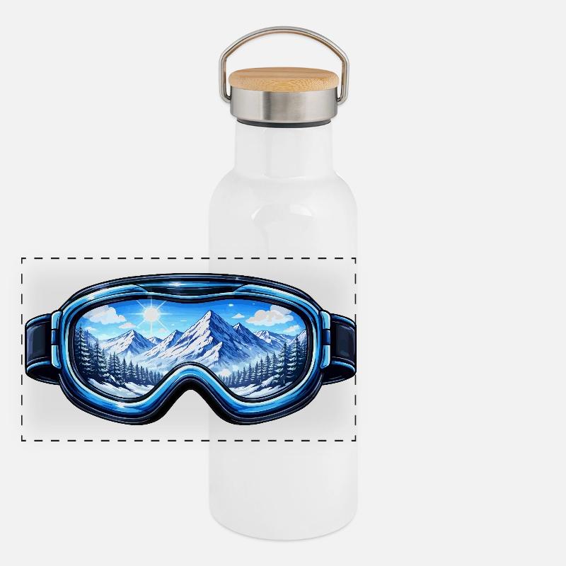 Ski Goggles Mountains Panorama Panoramic Thermal Bottle with Bamboo Lid