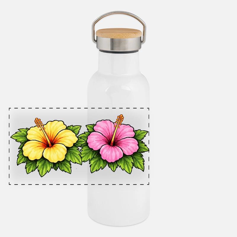 Fleurs tropicales d’hibiscus Gourde isotherme avec bouchon en bambou