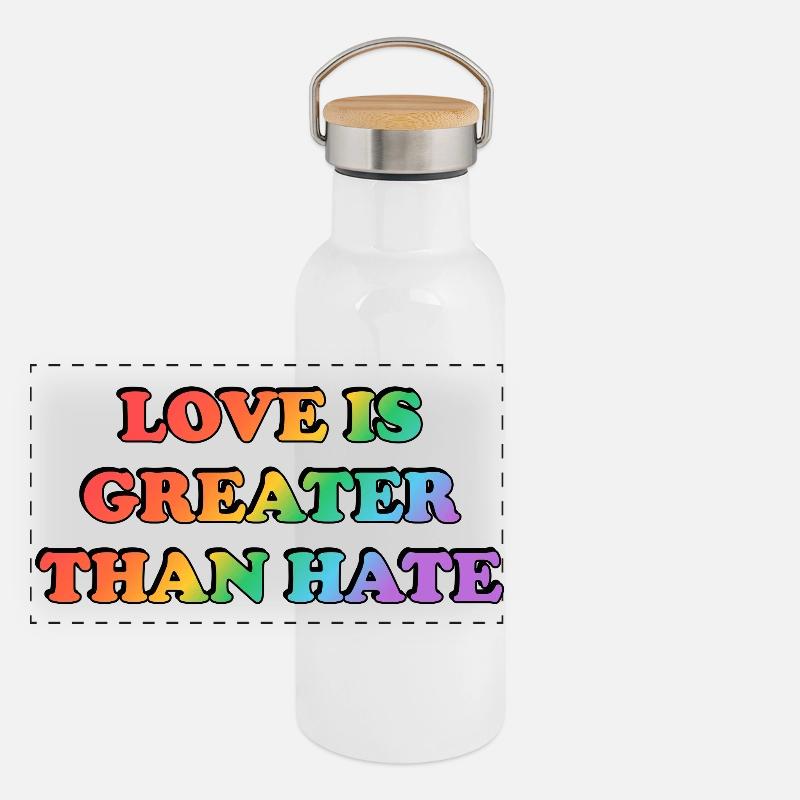 Love Is Greater Than Hate Rainbow Panoramic Thermal Bottle with Bamboo Lid