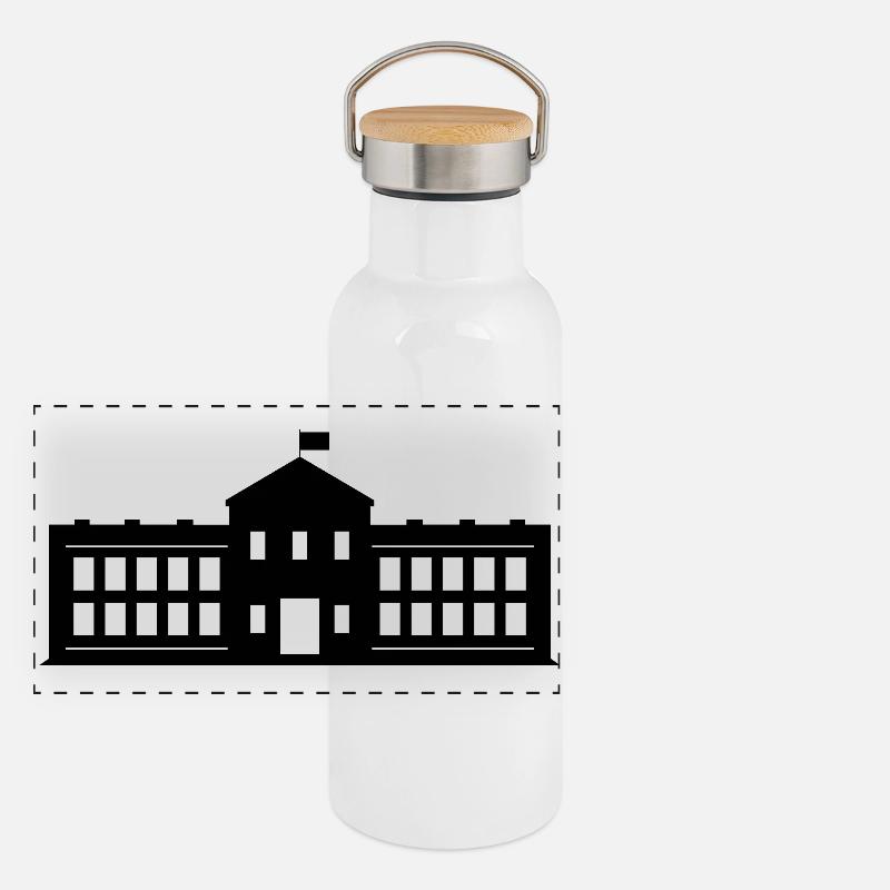 Weißes Haus Panorama Thermosflasche mit Bambusdeckel