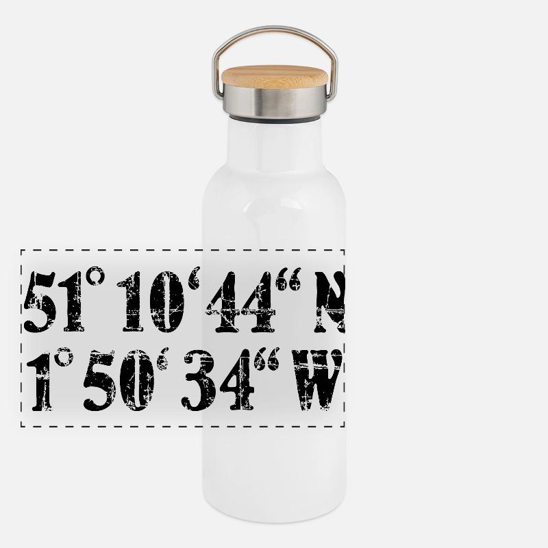 Stonehenge Coordinates Vintage Black (FR) Gourde isotherme avec bouchon en bambou