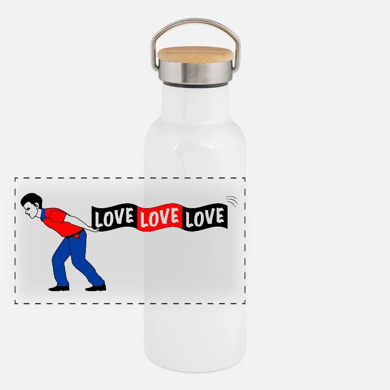 Man pulls LOVE banner Panoramic Thermal Bottle with Bamboo Lid
