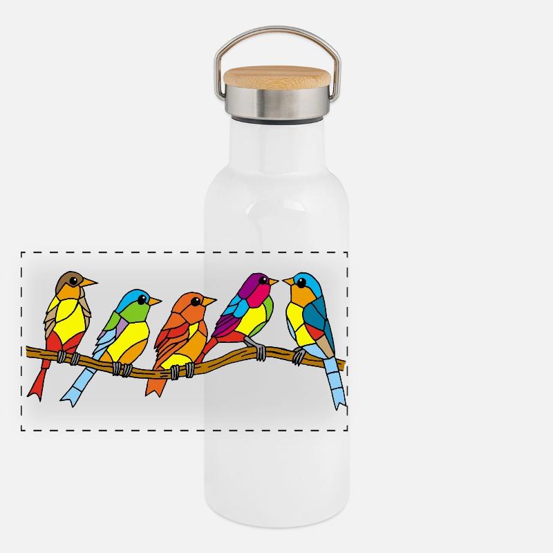 oiseaux et couleurs Gourde isotherme avec bouchon en bambou